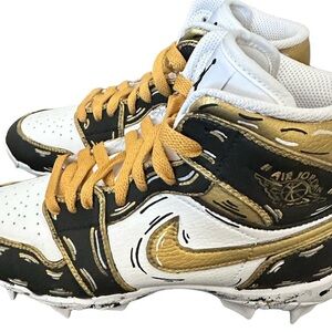 CUSTOM NIKE AJ1 CLEATS Gold Black White